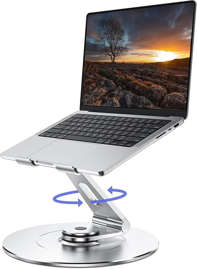 High-End Laptop Stand for Desk with 360 Rotating Base, Ergonomic Protable Laptop Riser for Collaborative Work, Aluinum Computer Notebook Stand Holder for MacBook Air Pro, Dell, XPS, HP up to 17 Inches