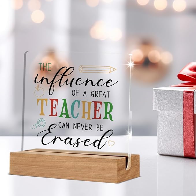 Best Teacher Gifts for Women Men, Teachers Appreciation Christmas Birthday Gifts, The Influence of A Great Teacher Office Decorative Signs Plaque for Desk