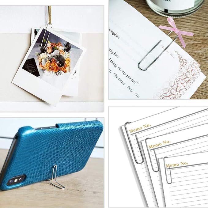 Non Skid PaperClips Assorted Sizes, Sturdy 2" /50MM Large Paper Clips and 1.3" /33MM Paper Clips Medium Size Great for Thicker Files. Reusable Large Paperclips for School, Office and Home