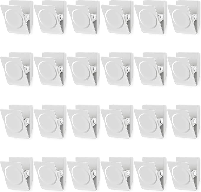 VNDUEEY 24Pcs Whiteboard Magnets, Strong Magnetic Clips Refrigerator Magnet, Magnet Clips Heavy Duty, White Metal Clip with Magnets for Home, Office, Classroom Teacher Supplies