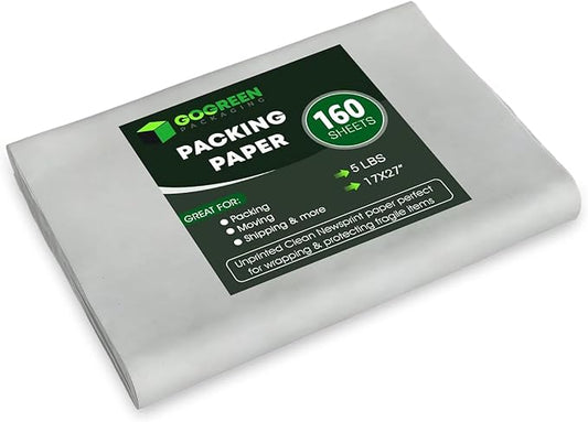 Newsprint Packing Paper Sheets for Moving - 160 Newsprint Paper Sheets for Packing Supplies -5lb - 17" x 27" Moving Supplies Packing Paper for Dishes and Glasses - Made in USA