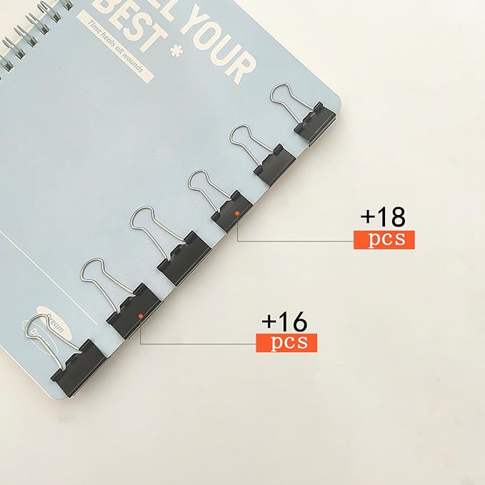 Black Paperclips Office Supplies Set Small Medium Large Paper Clips and Binder Clips Assorted Sizes for Home, School and Office Supplies