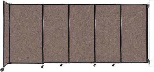 Wall-Mounted Sliding StraightWall Room Divider | Adjustable Widths | Locking Wheels | Room Separator | Up to 11'3" Wide x 5' Tall Latte Fabric Panels
