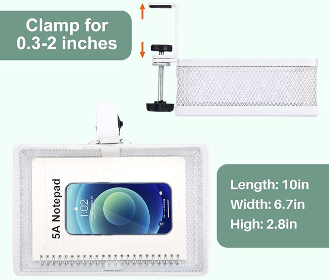ROSYLINE Clamp On Desk Organizer - Under Desk Hanging Drawer with Storage Basket, Multi-Scene Mount Tray for Home Dorm Office (White)