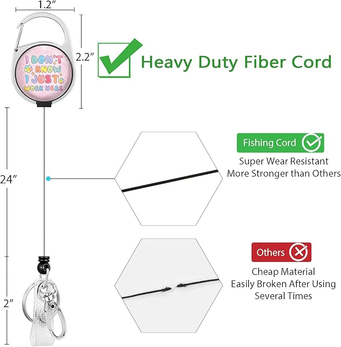 Gctriki Badge Reel Retractable Heavy Duty with 360° Swivel Carabiner Clip, I Don't Know I Just Work Here ID Badge Holder Retractable, Funny Nurse Teacher Work Gifts Keychain Name Badge Clip