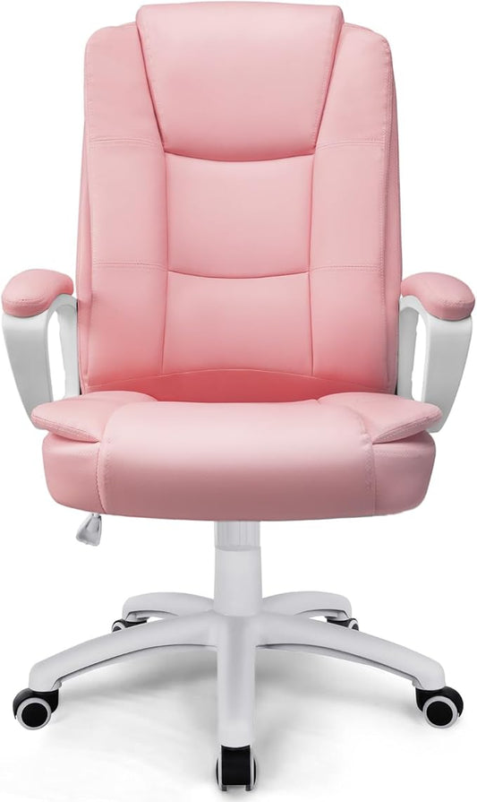 OFIKA Home Office Chair, Ergonomic Desk Chair, Adjustable Task Chair for Lumbar Back Support, Computer Chair with Rolling Swivel and Armrest, Modern Executive High Back Leather Chairs (Pink)