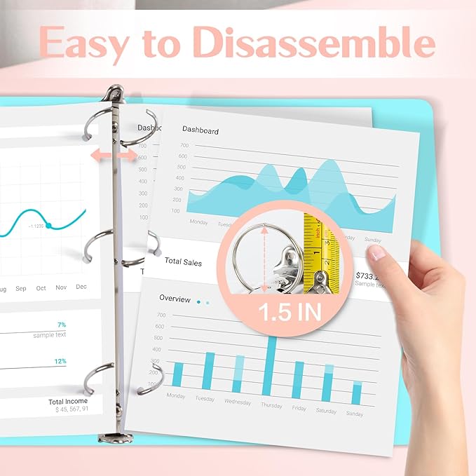 Deli 1.5-inch 3 Ring Binder with 2 Interior Pockets, 325 Sheets Capacity, 1.5 inch Binders fits 11" x 8.5" US Letter Size, Assorted 6 Pastel Colors, 6 Pack