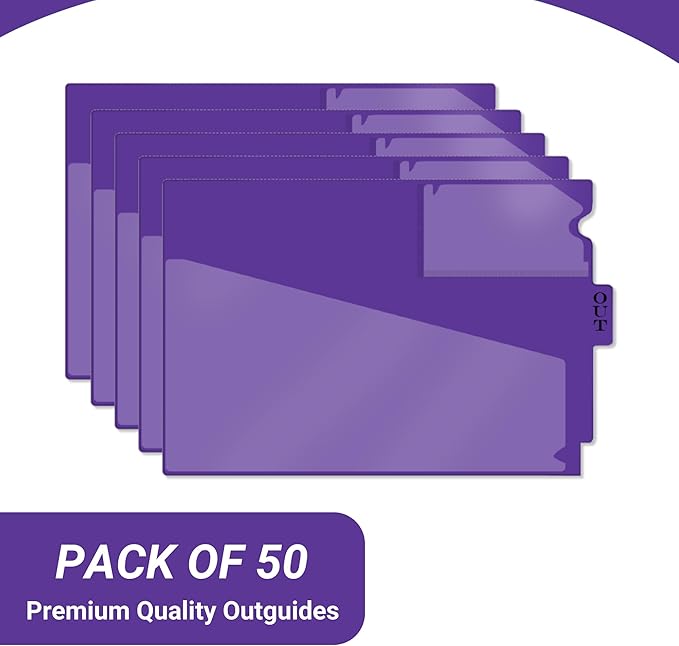 Doctor Stuff - Center Tab Vinyl Outguides, Diagonal Cut Front Pocket, Top Charge Out Slip Pocket, Plastic File Folder, Letter Size 9" x 13-1/4", Purple, 50/Box