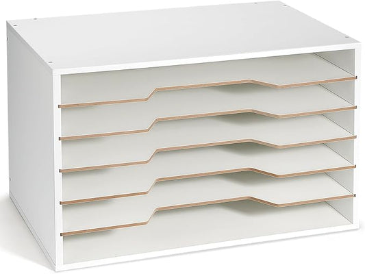 12x18 Construction Paper Organizer, Larger Size Wooden Literature Organizer, 6-Tier Desktop File Organizer for Home and Classroom, Adjustable Paper Sorter for Office