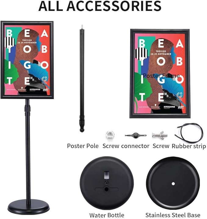 11x17 Inch Pedestal Standing Sign Holder Stand Poster Stand , Black Adjustable Floor Standing Sign Holder with Aluminum Snap Open Frame for Vertical/Horizontal Sign Display