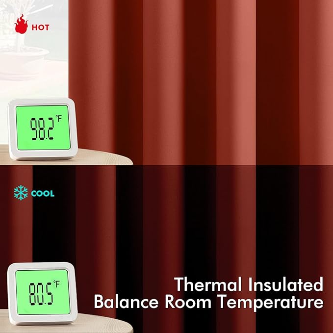 MIULEE Burnt Orange Blackout Curtains for Bedroom Living Room 63 Inches Long 2 Panels, Thermal Insulated Room Darkening Drapes Solid Grommet Top Noise Reduction Terracotta Rust Fall Window Treatments