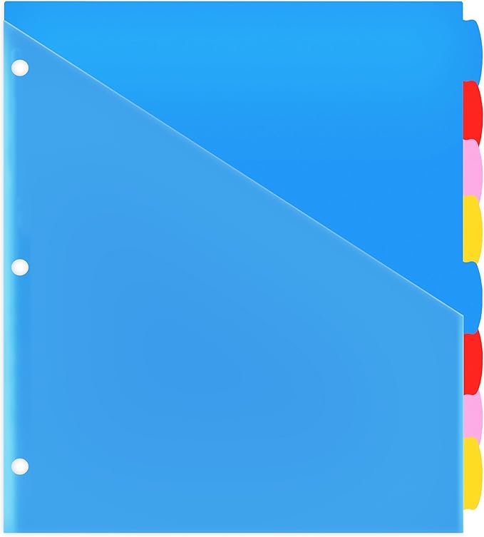 WOT I Durable 8-Tab Binder Dividers with Clear Pocket - 1 Set, Reusable Plastic Dividers for 3 Ring Binder, 4 Vibrant Colors