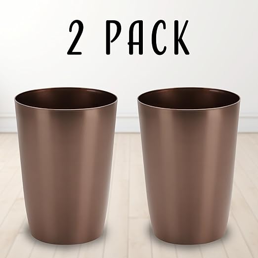 Mini Waste Basket - Pack of 2 Durable Small Plastic Garbage Trash Can Bin - Lidless Open-Top Rectangular Slim Profile for Compact Spaces - Suitable for Home, Bathroom, Office, Bedroom & More, Copper