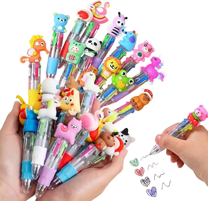 30 Pack Cute Multicolor Pens | Kawaii 4-in-1 Colors Ballpoint Pens for Kids- Perfect Party Favors, Classroom Prizes- Fun Writing Gifts for Boys Girls