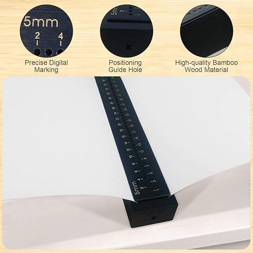 Black Book Binding Cradle, 5 mm Hole Spacing Wood Bookbinding Punching Cradle with an Awl, Bamboo Signature Punching Cradles with Piercing Guide, Portable Book Binding Tools Kits for Book DIY Crafts