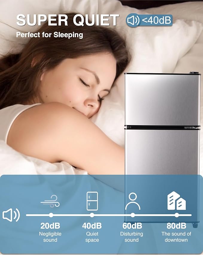 Dorm Fridge with Freezer, Small Refrigerator 3.6 Cu. Ft. with Freezer for Apartment, Temperature Adjustable Apartment Size Fridge for Kichen, College, RV, Office, Silver