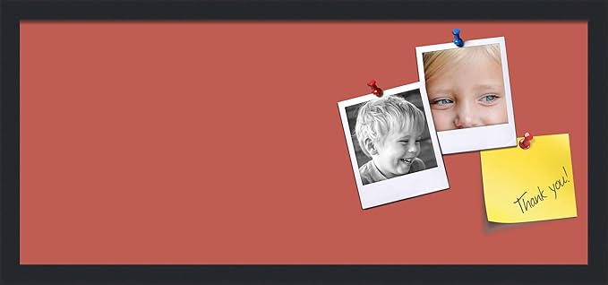 PinPix 28x12 Inch Cork Bulletin Board. This Decorative Framed Pin Board Comes with Crimson Pastel Design and a Satin Black Frame. Ideal for Home Office Decor or Message Board (PinPix-1807)