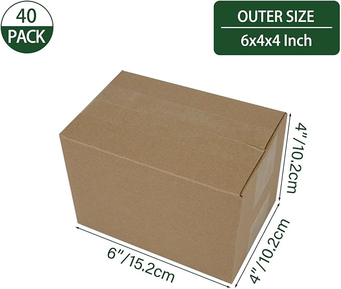 6x4x4 Inches Shipping Boxes Set of 40, Brown Corrugated Cardboard Box Literature Mailer for Packing Small Business