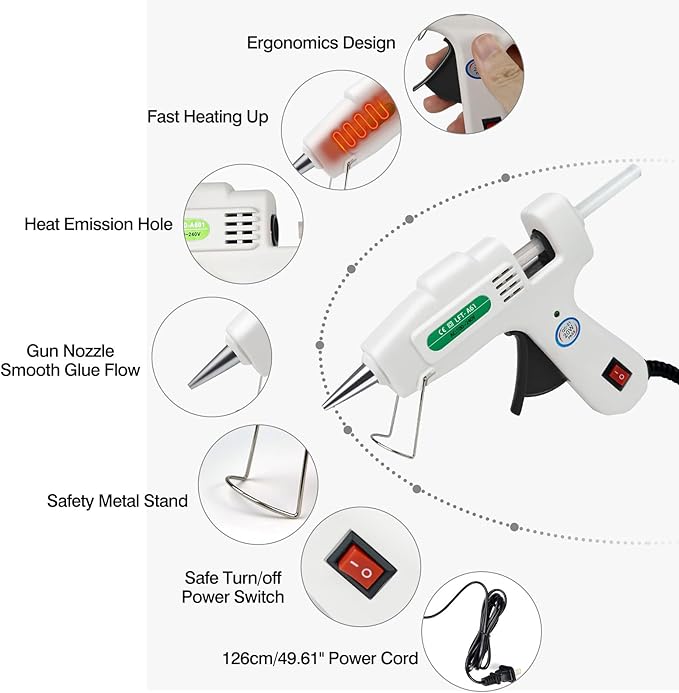 Mini Hot Glue Gun Kit with 30 Glue Sticks - Fast Preheating Hot Melt Gun, High Temp for School Crafts DIY Arts and Quick Home Repairs(White)