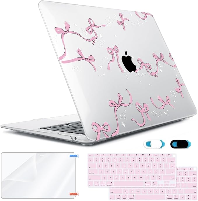 Compatible with MacBook Air 13 inch Case 2022-2020 2019 2018 A2337, A2179, A1932 Retina Display with Touch ID, Plastic Hard Shell Case +Keyboard Cover+Screen Protector+Webcam Cover, Bows
