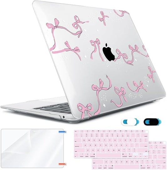 Compatible with MacBook Air 13 inch Case 2022-2020 2019 2018 A2337, A2179, A1932 Retina Display with Touch ID, Plastic Hard Shell Case +Keyboard Cover+Screen Protector+Webcam Cover, Bows