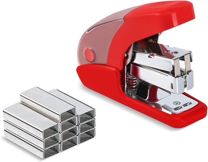 PAPERPAL Effortless Mini Stapler Set, 20 Sheet Capacity, Integrated Remover & Staple Storage, Holds 1/4" Staples, Includes 1000 Staples, Lightweight, Office, School & Daily Use, Red