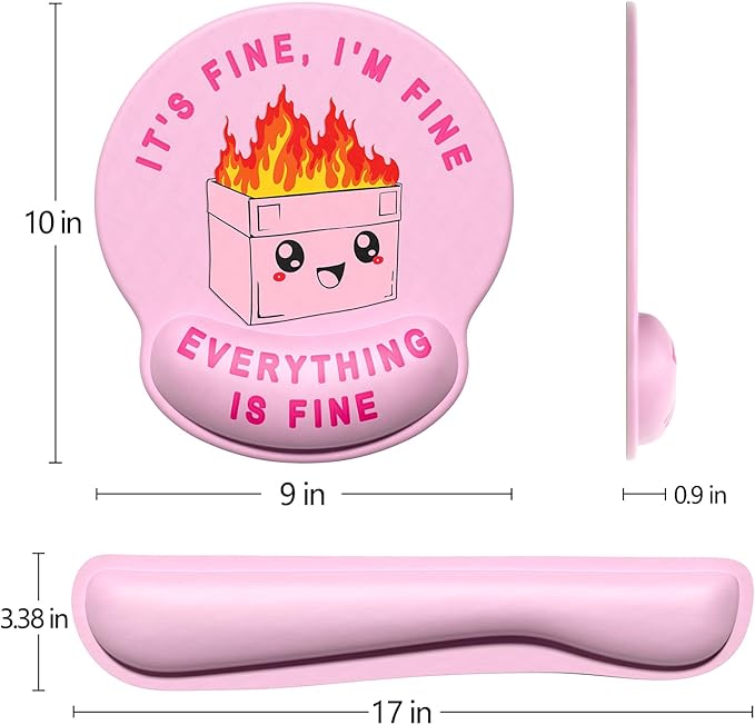 Dapesuom Keyboard Wrist Rest and Mouse Pad with Wrist Support, Cute Memory Foam Cushion for Keyboard and Mouse Set, Desktop Pad Rests with Non Slip Base for Easy Typing & Pain Relief, Pretty Dumpster