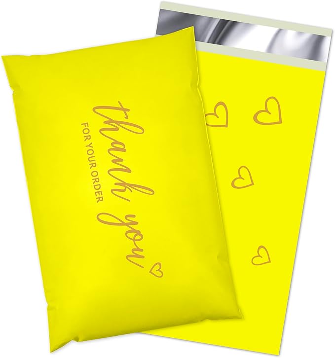 JinRuiKJ Thank You Poly Mailer 6x9 Inch 100 PCS, Shipping Bags for Clothing, Packaging Bags for Small Business, Strong Adhensive, Waterproof and Tear-Resistant Mailing Envelopes, Yellow
