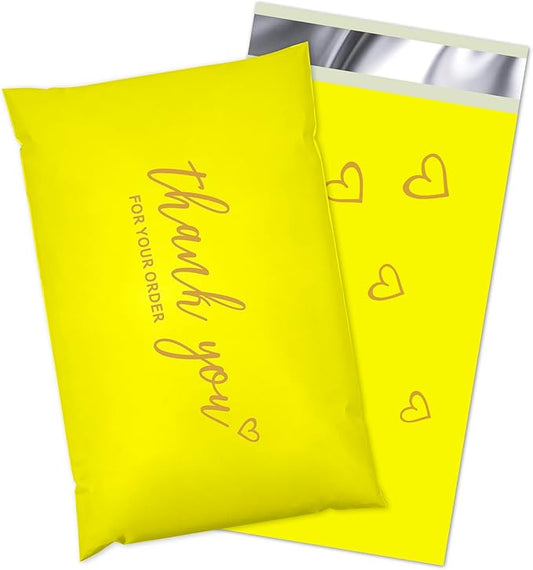 JinRuiKJ Thank You Poly Mailer 6x9 Inch 100 PCS, Shipping Bags for Clothing, Packaging Bags for Small Business, Strong Adhensive, Waterproof and Tear-Resistant Mailing Envelopes, Yellow