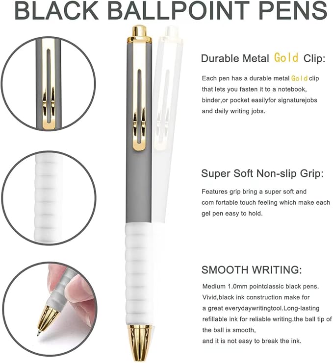 Ballpoint Pens Black Ink 1.0 mm Medium Point Smooth Writing Office Supplies for Women & Men, Note Taking (6-pack)