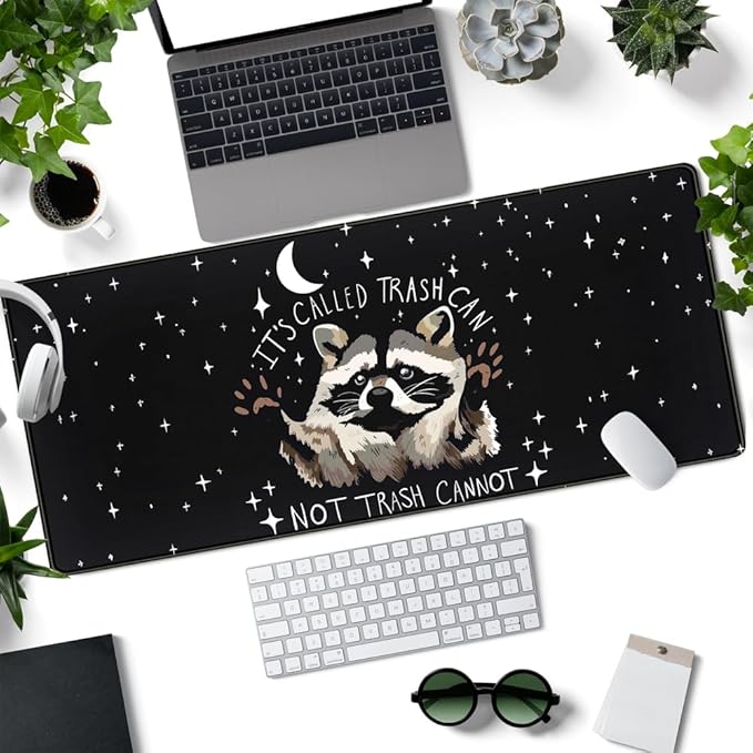 It's Trash Can Not Trash Cannot Desk Pad Cute Black Desk Mat Gaming Screaming Possum Mouse Pad Black Desk Matt for Desktop Keyboard Mouse Desk Mat with Stitched Edges Rubber Computer pad 31.5x11.8in