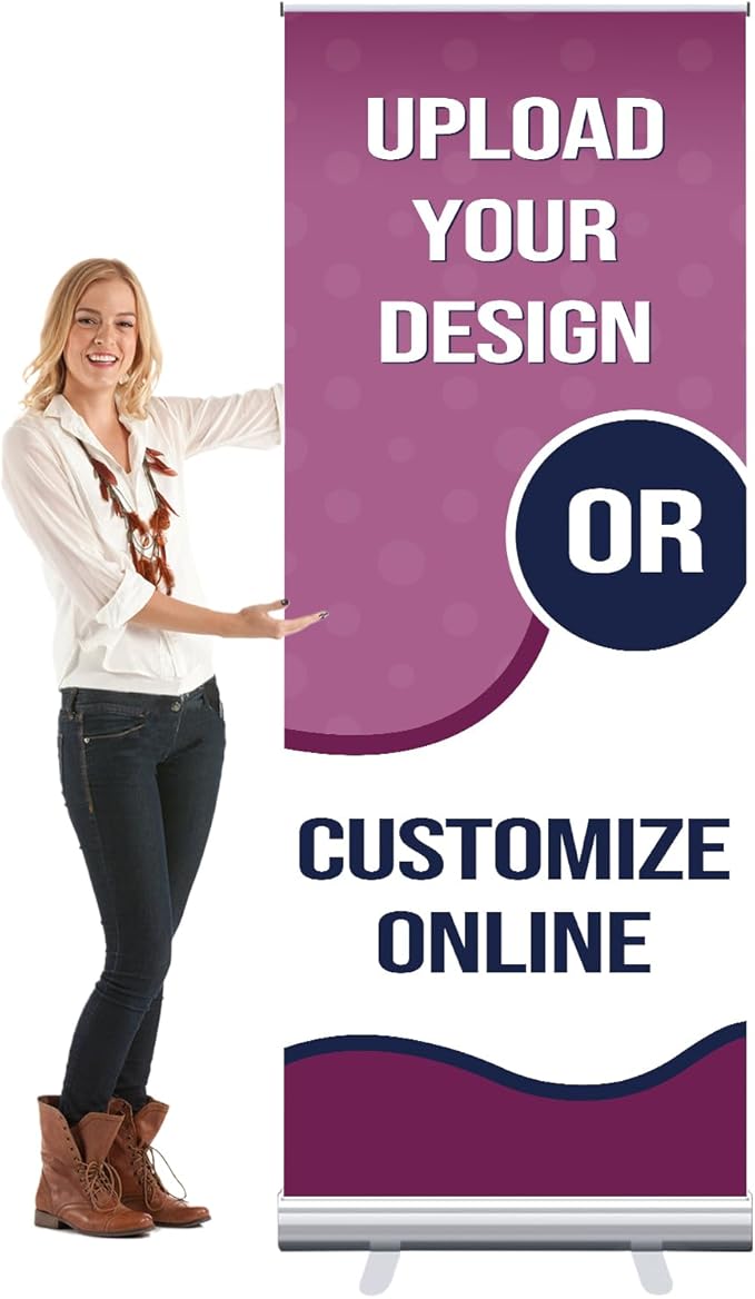 Retractable Roll Up Banner Stand - Custom Banners and Signs for Business Customize Retractable Banner Stand with Your Design Photo Text Logo (24 x 63 Inch)