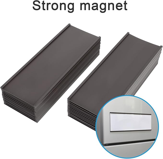 Eeoyu Magnetic Label Holders with Magnets Magnetic Data Card Holders with Clear Plastic Protectors for Metal Shelf, Whiteboard, Set of 50 (3 x 8 Inch)