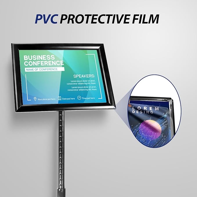 SENZHIYI Adjustable Poster Sign Stand Holder Heavy Duty Snap Open Aluminum Pedestal Floor Standing Sign Holder Vertical and Horizontal View Sign Displayed (Black, 11X17inches)