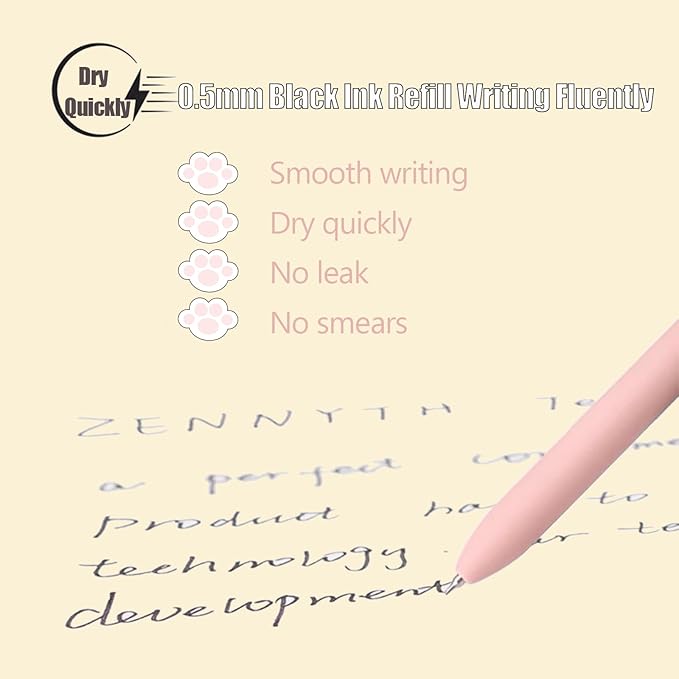 8Pcs Gel Pens, 0.5mm Black Ink Pen Retractable Fine Point Smooth Writing Pens, Aesthetic Office School Supplies, Desk Accessories Nursing Pen for Journaling Note Taking, Small Gifts for Women Men(Cat)