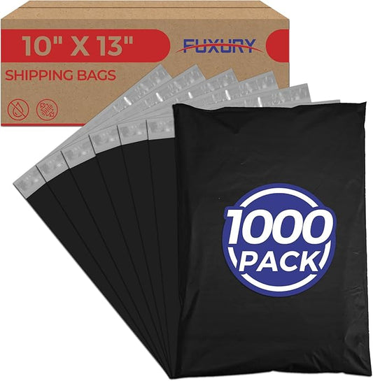 Fuxury 1000 Pack 10x13" Poly Mailers Bulk,Waterproof Mailing Envelopes for Clothing,Strong Adhesive Self Seal Poly Shipping Bags for Postage Return Books Small Business(Black)