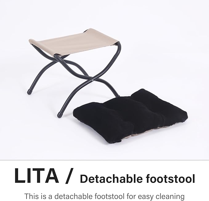 LITA Folding Upholstered Footrest Stool, Modern Small Portable Accent Ottoman with Detachable Thick Cotton Cushion Padded Sofa Stool with Metal Frame for Lazy Chair, Living Room & Bedroom, Plush Black