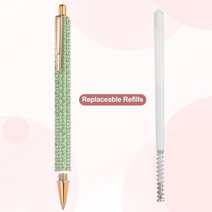 PATIKIL Rhinestone Metal Ballpoint Pen, 4 Pack Crystal Pearl Pens Black Ink 1.0mm Point Sparkly for Women Gift Office Note Taking Journaling, Green