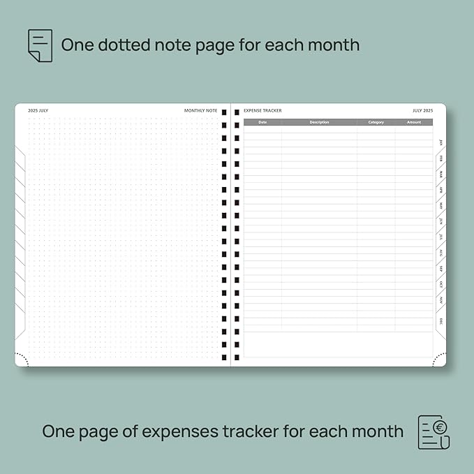 POPRUN Monthly Planner 2025-2026 Spiral Bound (8.5'' x 10.5'') 18 Months Calendar (Jul 2025 - Dec 2026) - 4 Pages per Month with Monthly Expense & Notes, Sunday Start, Leather Cover - Brown