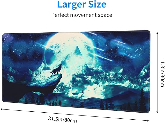 Gaming Mouse Pad Anime Mousepad Large Extended Wolves Gaming Mouse Mat with Stitched Edges Wolf Office Decor with Non-Slip Rubber Base Desk Mat for Work Gaming Office Home 31.5'' X 11.8'' Inch