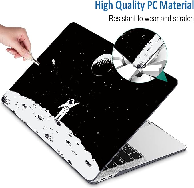 Compatible with MacBook Pro 13 Inch Case M2/M1 2025 2022-2017 A2338 A2289 A2251 A2159 A1989 A1706 A1708 Plastic Hard Shell Case&Keyboard Skin&Mac OS Keyboard Sticker (Astronaut&Moon 1)