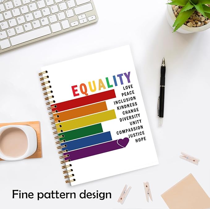 XUNLURY Equality Boho Rainbow Notebook, Diversity and Inclusion Journal, Positive Affirmation Journal, LGBTQ Rainbow Pride Hardcover Spiral Notebook, 5.5x8.3 Inch