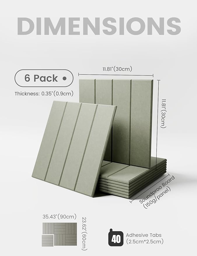 Felt Bulletin Board Tiles Large 36" x 24" Cork Board Alternative-6 Pack with 40 Adhesive Tabs, Thick Slat Wall Panels for Office Decor, Push Pin Board Wall Organizer Alternative - Sage