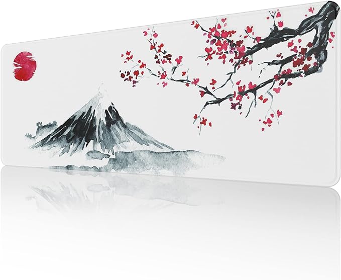 ETZ Japanese Cherry Blossom White Mouse Pad (31.5 × 11.8 × 0.12 inch) Extended Large Mouse Mat Desk Pad, Stitched Edges Mousepad,Non-Slip Rubber Base,Gaming Mouse Pad XL,Office & Home.