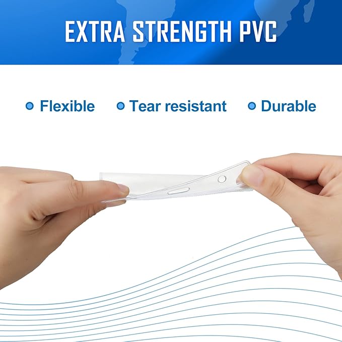 Eaasty 100 Pack Neck Hang Badge Holder with Labels, Clear Hanging Lanyard Style Name Badges Waterproof Name Tag Holders with Lanyard for Meeting Seminar Show Event and Conference