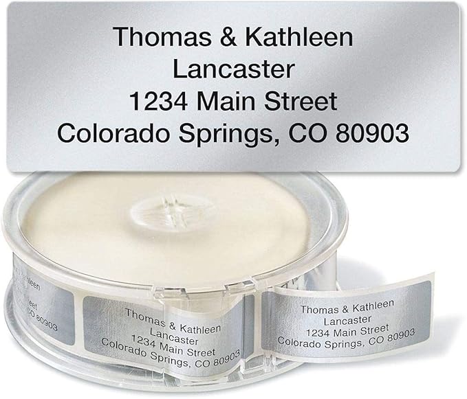 Colorful Images Silver Metallic Foil Rolled Return Address Mailing Labels with Dispenser, Customize with Name & Shipping Address, 500 Self Adhesive, Easy Peel Sticker Label Roll, 3/4" x 2 1/2"
