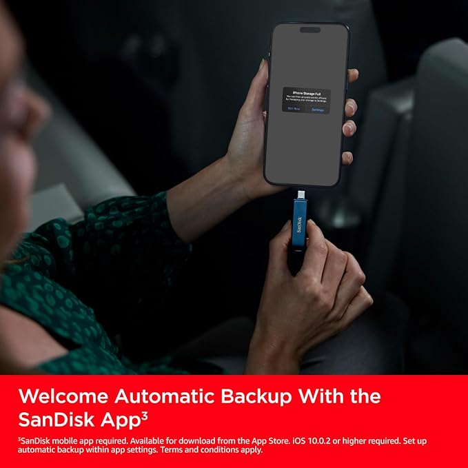 SanDisk 64GB Phone Drive for iPhone - Works with iPhone 15 and Newer (USB-C Connector) and iPhone 14 and Older (Lightning Connector), Metallic Sky - SDIXD0N-064G-GN6NN