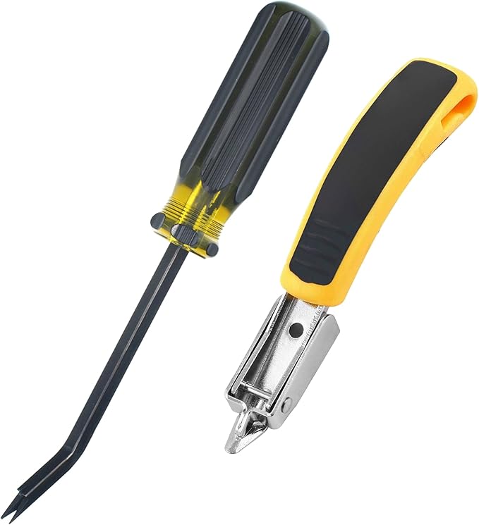 Staple Remover Heavy Duty Tack Puller with Double Pronged Head, Industrial Staple Remover Upholstery Tool for Furniture, Floor, Carpet, Carton (Black Handle)