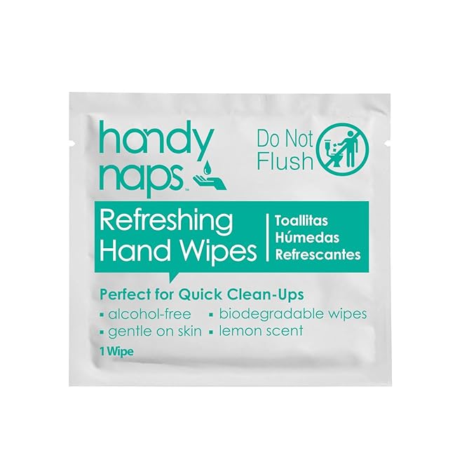 Handynaps Refreshing Hand Wipes, Alcohol-Free With Fresh Lemon Scent - Case of 1000 Individually Wrapped Wipes For Adults and Kids, Travel Essentials