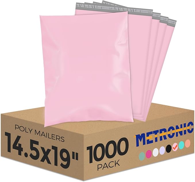 Metronic Poly Mailers 14.5x19 1000 PCS Light Pink, Strong Adhesive Shipping Bags for Clothing, Large Shipping Envelopes for Small Businesses, Mailers Poly Bags Packages Bags Bulk